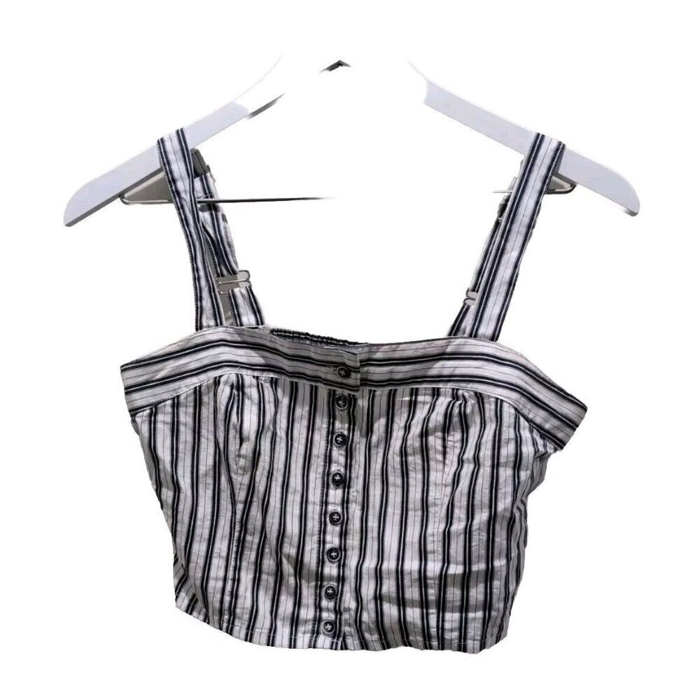 Ivy +‎ Main Cropped Tank Top M Blue White Coastal Crop Adjustable Smocked Cotton